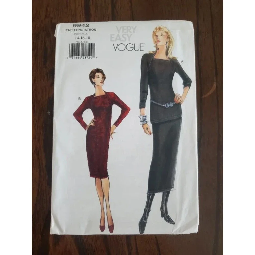 Vogue 9942 Very Easy Dress Tunic Skirt Pattern 14 16 18 Uncut Vintage 1998